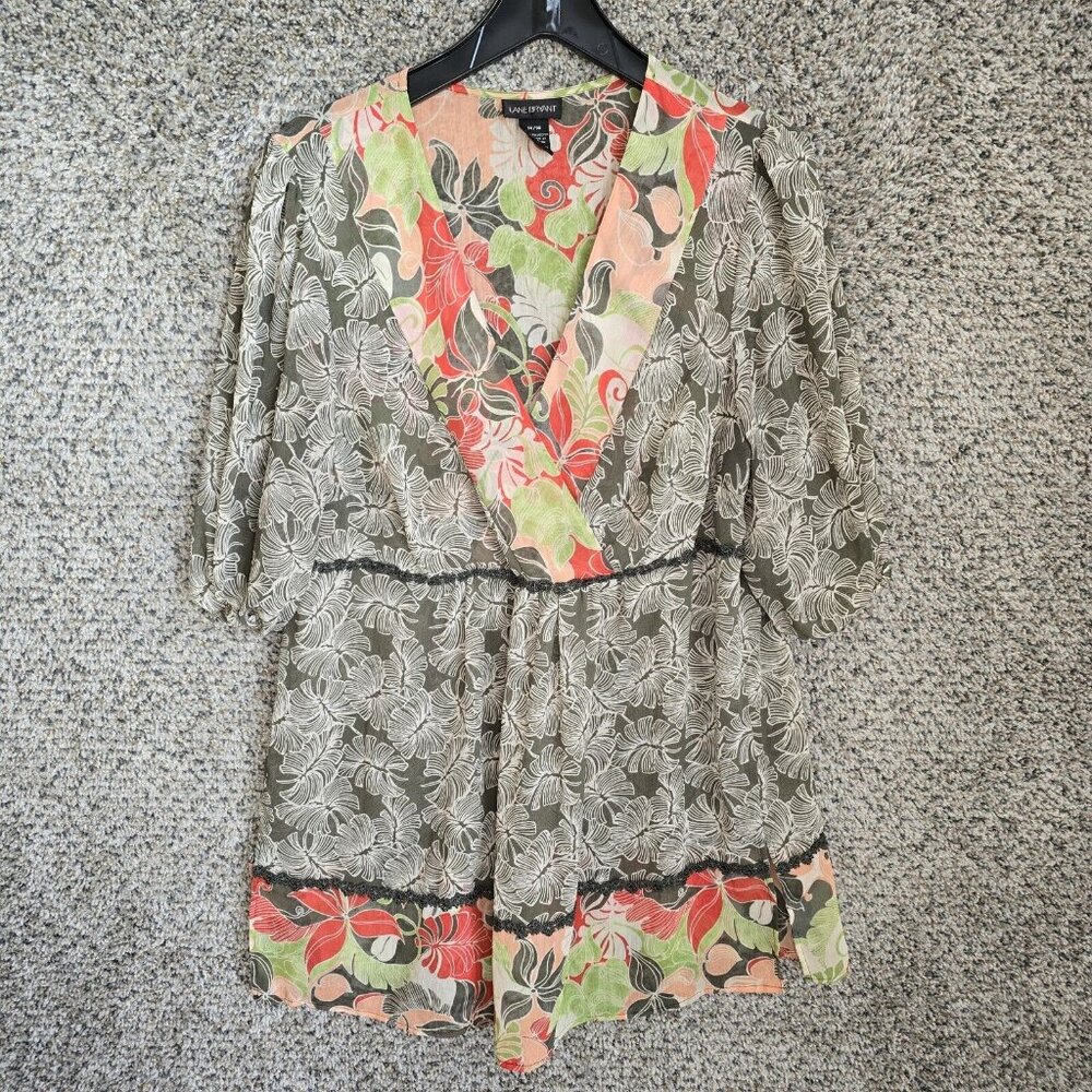 Lane Bryant Dress Womens Plus 14/16 Sheer Mini Floral Surplice Neck Casual